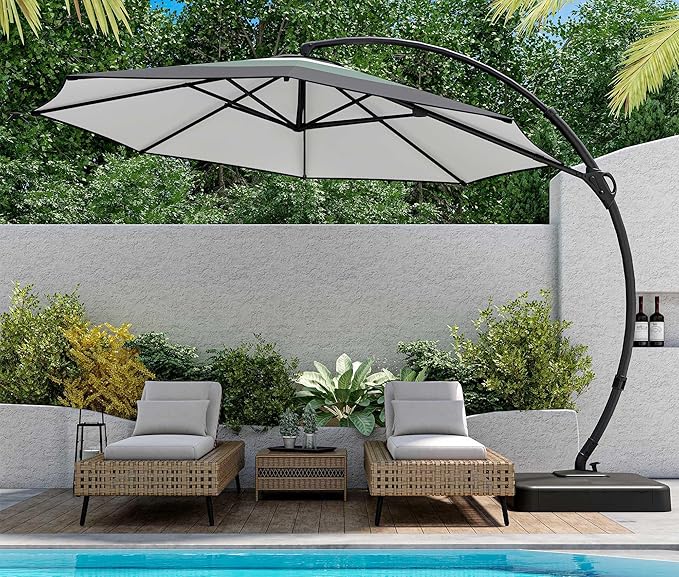 LAUSAINT HOME Outdoor Patio Umbrella with Base included, Deluxe Curvy Cantilever Umbrella Heavy Duty Offset Hanging Umbrella