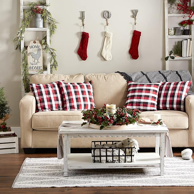 DII Throw Pillow Cover Collection Decorative Square, 18x18, Cardinal Red Tri-Color, 4 Piece