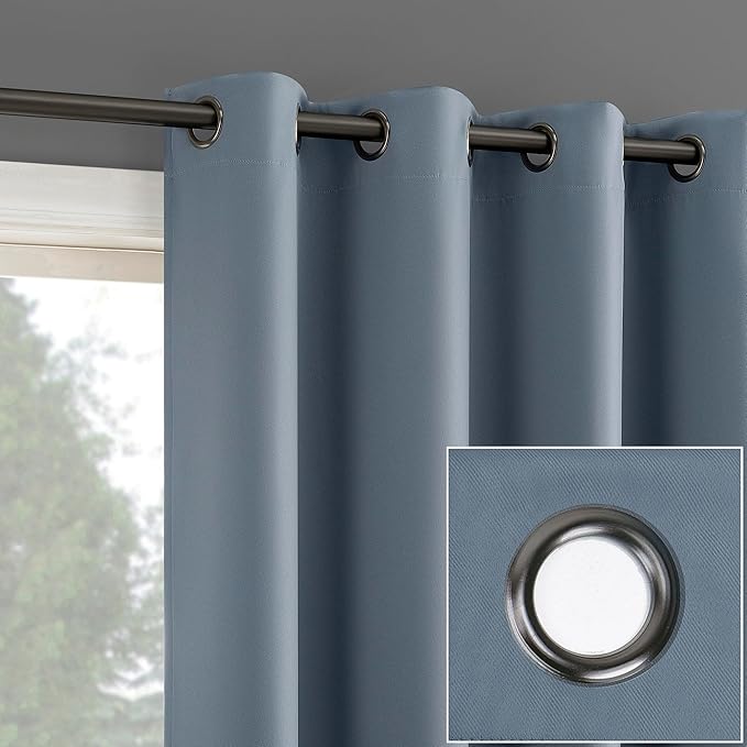 Sun Zero Nordic 2-Pack Theater Grade Noise Reducing Extreme 100% Blackout Grommet Curtain Panel Pair, 52" x 96", Denim Blue
