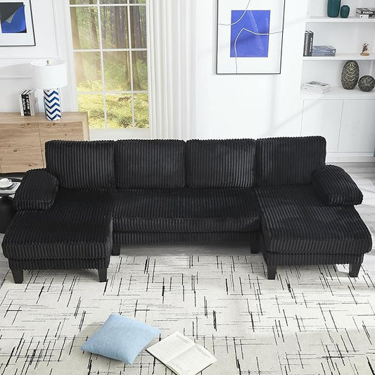 Eafurn Symmetrical U Shaped Sectional Sofa with Double Chaise Lounge,Modern Corduroy Upholstered Oversized Corner Couch, Deep Seat Comfy 4-Seater Sofa w/Pillow-top Armrest for Living Room