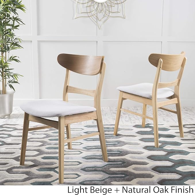 Christopher Knight Home Idalia Dining Chairs, 2-Pcs Set, Light Beige / Oak Finish