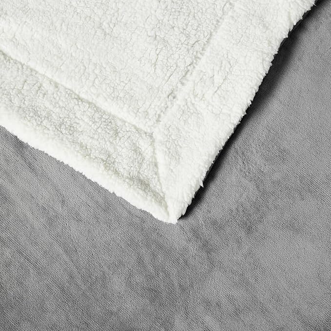 Amazon Basics Reversible Sherpa Throw Blanket, Dark Gray, 50"x60", Ultra Soft, Plush