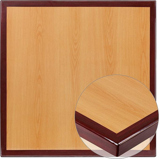Flash Furniture 36'' Square 2-Tone High-Gloss Cherry / Mahogany Resin Table Top with 2'' Thick Drop-Lip