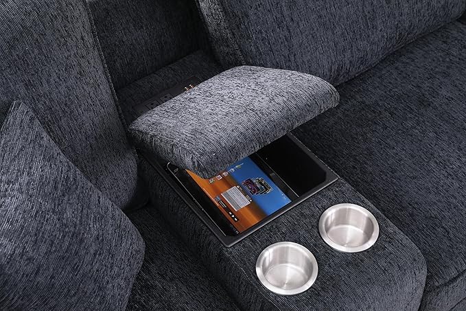 YOPTO L-Shaped Sectional Couch for Living Room with Movable Ottoman&6 Throw Pillows,7 Seat Chenille Upholstered Sofa W/2 Cup Holder,USB Port&Hidden Storage Box,DIY Combination,Apartment,Dark Gray,127"