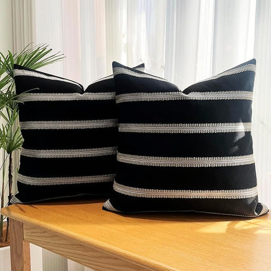 Slow Cow Pack of 2 Decorative Stripe Throw Pillow Cover Modern Country Design Cushion Cover Pillow Cover 18 x 18 inches