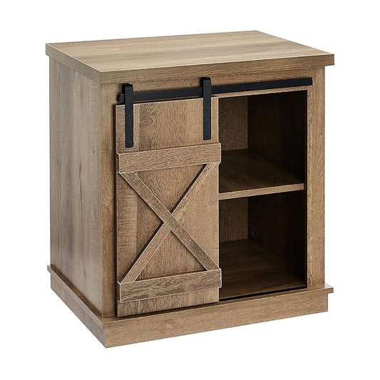 ROCKPOINT Sliding End Table with Slide Barn Door,Storage Sofa Table,Dark Oak
