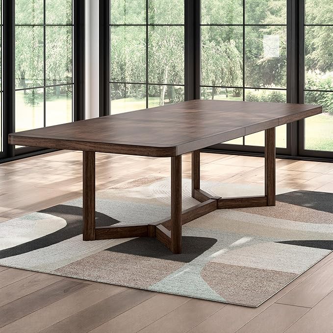 Signature Design by Ashley Kendamor Rectangular Dining Room Extension Table with Table Glide System, Seats up to 8, Wood, 108" Wide with Leaf, Dark Brown