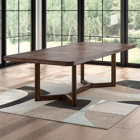 Signature Design by Ashley Kendamor Rectangular Dining Room Extension Table with Table Glide System, Seats up to 8, Wood, 108" Wide with Leaf, Dark Brown