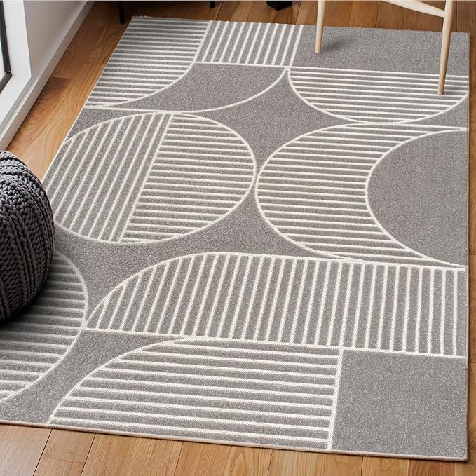 JONATHAN Y Nordby High-Low Arch Striped Gray/Cream Indoor/Outdoor Area Rug, 4x6, Contemporary, Bohemian, Transitional for Bedroom,Kitchen,Living Room,Non Shedding (SCN104C-4)