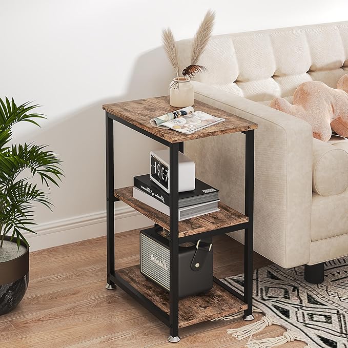 VECELO Tall End Side Table,30" Height Nightstand with 3-Tier Storage Shelf for Living Room Bedroom Office Hallway Study
