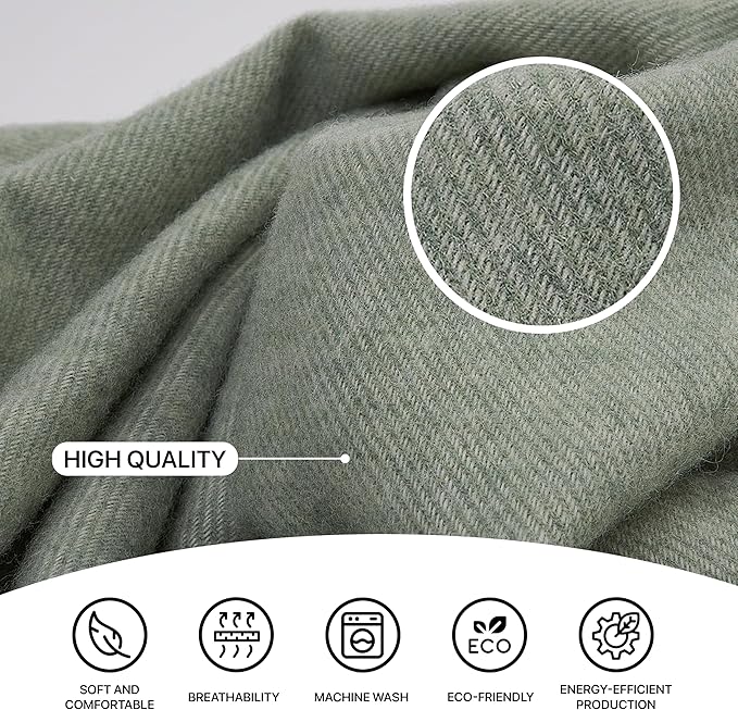 | Wool Blanket/Throw | 100% New Zealand Wool | Perfect for Home and Outdoors | Virgin Wool Blanket with Fringes 55"x79" (140 x 200 cm)