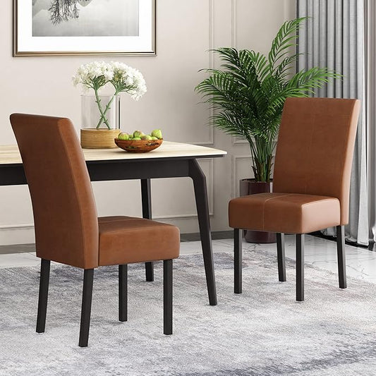 Christopher Knight Home Pertica Upholstered T-Stitch Dining Chairs - Faux Leather - Cognac Brown/Espresso (Set of 2)