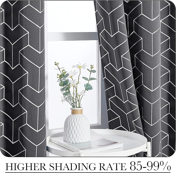 NICETOWN Blackout Curtains for Bedroom, Foil Printed T-Shaped Energy Saving Thermal Insulated Solid Grommet Blackout Draperies for Patio Hall Studio (1 Pair, 52 inches by 95 inches, Grey)