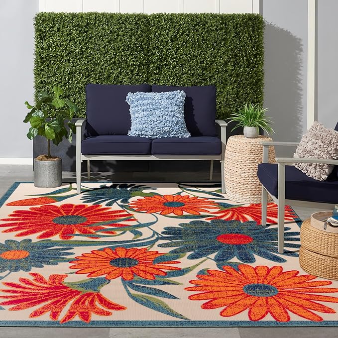 Nourison Home Aloha Ivory Multicolor 10' x 14' Area Rug - Easy Clean, Non Shedding, Bed Room, Living Room, Dining Room, Kitchen (10' x 14')