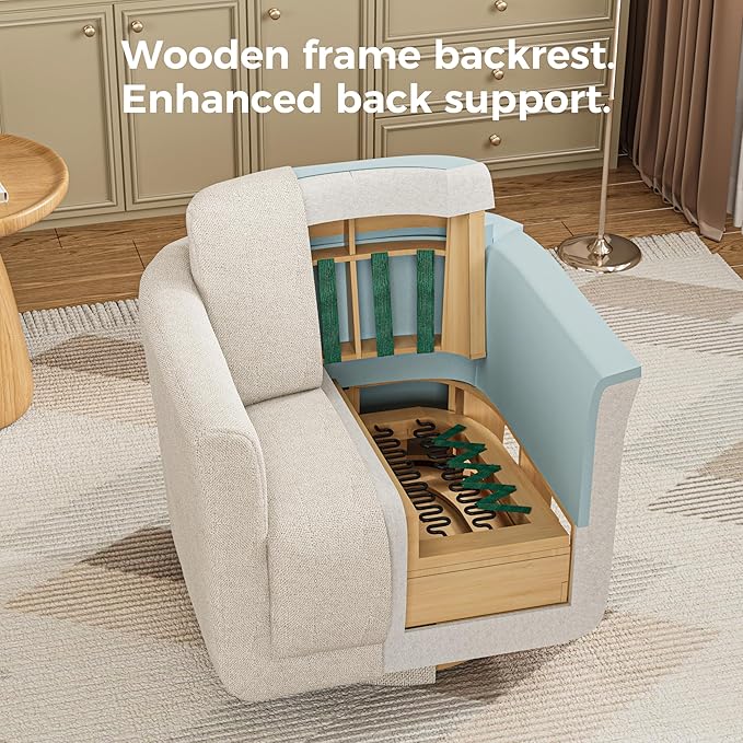 Swivel Accent Chair, 360° Upholstered Swivel Chair, 350 lbs Capacity, Kiln Dried Solid Wood Frame Lumbar Cushion,FSC Certified Upholstered Chair for Living Room Bedroom,Beige