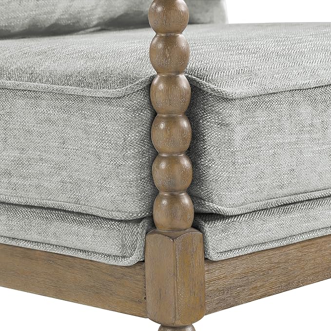 OSP Home Furnishings Fletcher Spindle Accent Chair with Rustic Brown Finish, Smoke Grey Upholstery