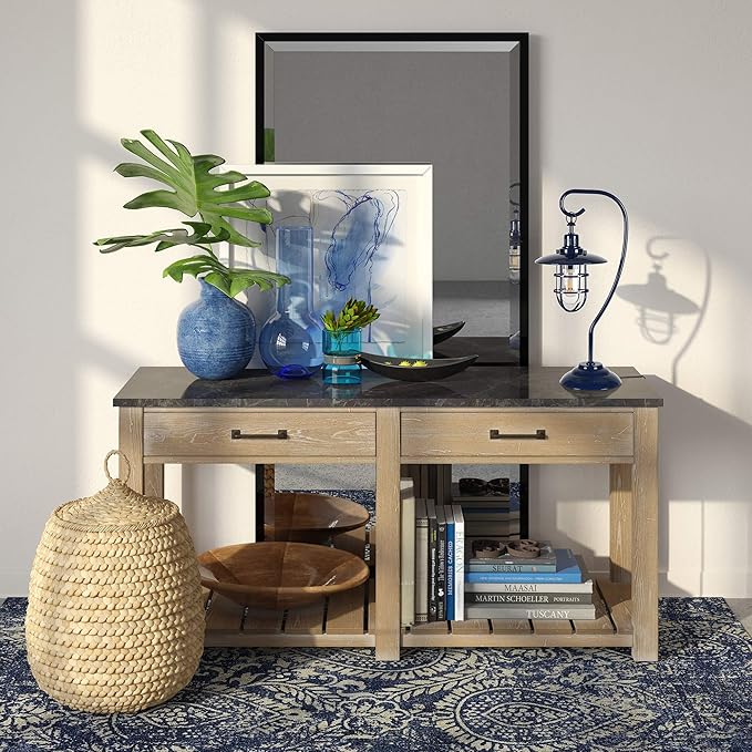Henn&Hart 22" Nautical 1-Light Table Lamp with Clear Metal and Glass Globe Shade for Living Room, Bedroom, or Office, Dark Blue