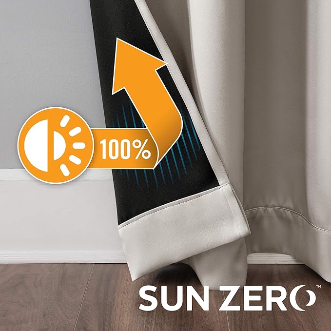 Sun Zero Nordic 2-pack Theater Grade Extreme 100% Blackout Grommet Curtain Panel Pair, 52" x 108", Stone