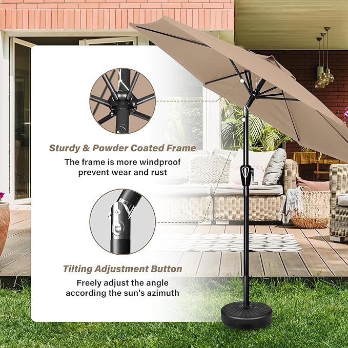YSSOA 7.5' Patio Umbrella Outdoor Table Market Yard Umbrella with 6 Sturdy Ribs, Tan
