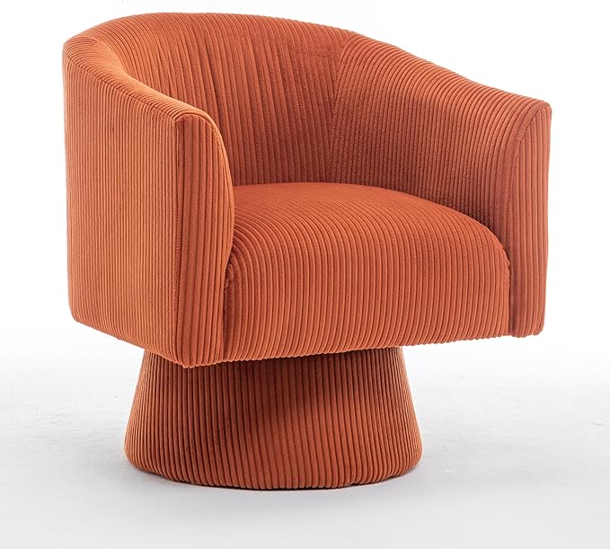 Swivel Accent Chair, Modern 360° Barrel Chair, Corduroy Upholstered Single Sofa for Living Room, Bedroom(Orange)
