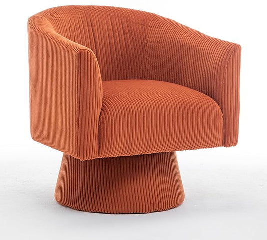 Swivel Accent Chair, Modern 360° Barrel Chair, Corduroy Upholstered Single Sofa for Living Room, Bedroom(Orange)