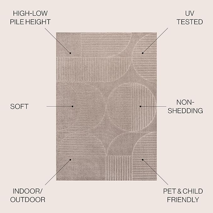 JONATHAN Y Nordby High-Low Arch Striped Indoor/Outdoor Area Rug, 4x6, Taupe/Beige, for Patio, Backyard, Living Room, Bedroom, Office, Hose-Washable (SCN104D-4)