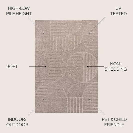 JONATHAN Y Nordby High-Low Arch Striped Indoor/Outdoor Area Rug, 3x5, Taupe/Beige, for Patio, Backyard, Living Room, Bedroom, Office, Hose-Washable (SCN104D-3)