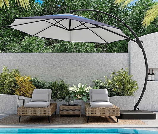 LAUSAINT HOME Outdoor Patio Umbrella with Base included, Deluxe Curvy Cantilever Umbrella Heavy Duty Offset Hanging Umbrella