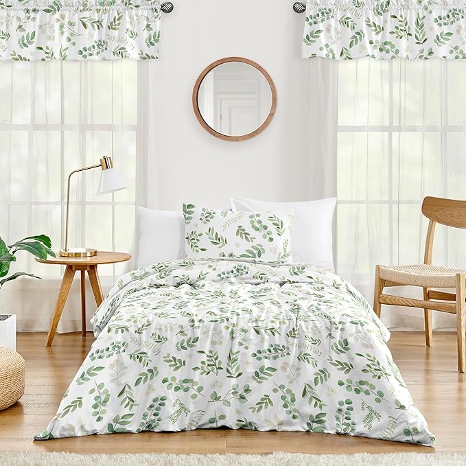 Sweet Jojo Designs 2-Piece Twin Comforter Set (Green Floral Leaf) for Girls/Boys, Teen, Kids Bedding, Bed in a Bag incl. Blanket & Pillow Sham (Boho, Watercolor Botanical, Woodland, Tropical, Garden)