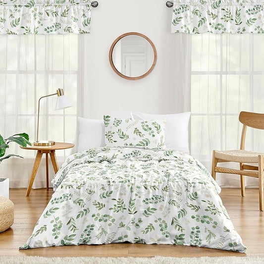 Sweet Jojo Designs 2-Piece Twin Comforter Set (Green Floral Leaf) for Girls/Boys, Teen, Kids Bedding, Bed in a Bag incl. Blanket & Pillow Sham (Boho, Watercolor Botanical, Woodland, Tropical, Garden)
