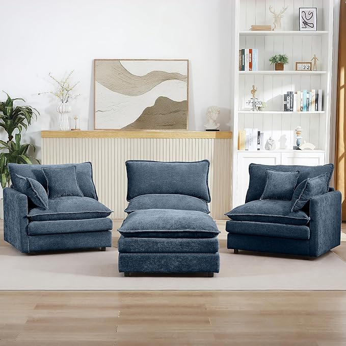 Eafurn Oversized Reversible Modular Sectional Sofa with Movable Ottoman, 4 Seater Convertible L Shaped Corner Couch Modern Chenille Sofa Set w/Double Layers Seat Cushions for Living Room Apartment | Deep Seat, Easy Assembly, 2-layer Cushions, DIY Combi...