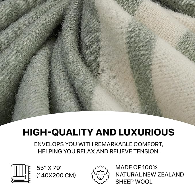 | Wool Blanket/Throw | 100% New Zealand Wool | Perfect for Home and Outdoors | Virgin Wool Blanket with Fringes 55"x79" (140 x 200 cm)