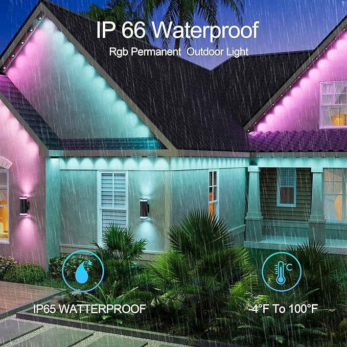 50FT Permanent Outdoor Light with 36 LED Lights, Smart RGB Color-Changing Eaves Lights, Waterproof Exterior Lights for House Trim, App Control, Perfect for Christmas,Holidays,Daily Lighting