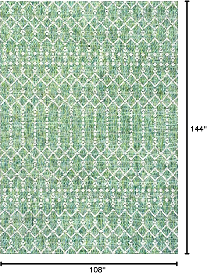 JONATHAN Y Moroccan Geometric Indoor Outdoor Area Rug 9X12 Green/Cream, Ourika Textured Weave for Backyard, Patio, Porch, Easy-Cleaning, High Traffic, Pet-Friendly, Non-Shedding (SMB108L-9)