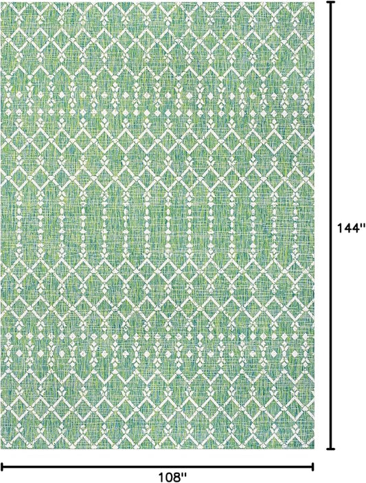 JONATHAN Y Moroccan Geometric Indoor Outdoor Area Rug 9X12 Green/Cream, Ourika Textured Weave for Backyard, Patio, Porch, Easy-Cleaning, High Traffic, Pet-Friendly, Non-Shedding (SMB108L-9)
