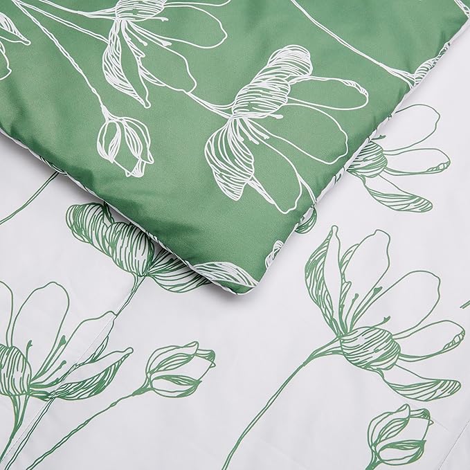 Amazon Basics Lightweight Microfiber Comforter Set, 5-Piece, Bed-in-A-Bag, Twin/Twin XL, Green Floral