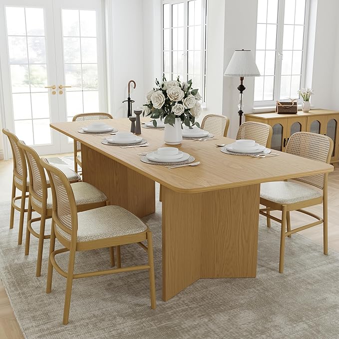 Casaphoria 79" Dining Table for 6, Wood Kitchen Table with Scratch-Resistant Top & V-Shaped Base, Modern Farmhouse Rectangular Dining Table for Living Room, Kitchen, Easy Assembly, Natural Wood