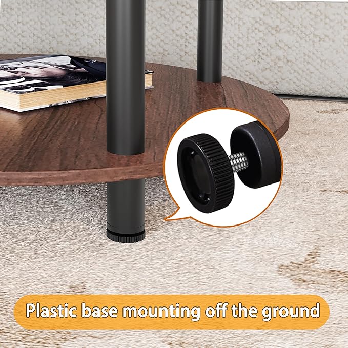 23.6" Round Coffee Table, 2-Tier Small Circle Coffee Table with Storage, Modern Center Accent Table with Metal Frame, Side Table End Table for Small Space, Living Room, Office, Walnut