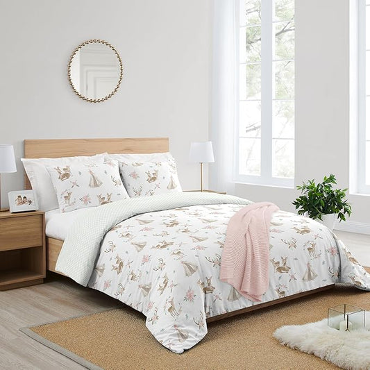 Sweet Jojo Designs Blush Pink, Mint Green and White Boho Watercolor Woodland Deer Floral Girl Full/Queen Kid Teen Bedding Comforter Set - 3 Pieces