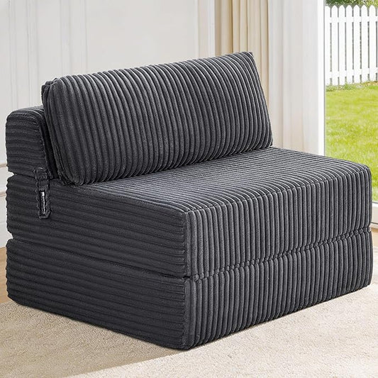 4-in-1 Folding Sofa Bed Convertible Chair Couch Foldable Chaise Lounger & Mattress Pocket Coils+Foam Fill, Portable No Assembly Boneless Sofa Floor Futon for Living Room/Bedroom, Twin