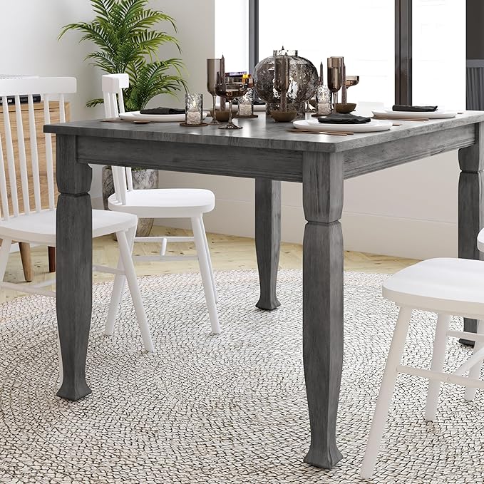 Taylor & Logan Lennox 47" Solid Wood Dining Table in an Antique Gray Finish, Seating for 4, Stylish Turned Wooden Legs, Perfect for Hosting or Everyday Meals