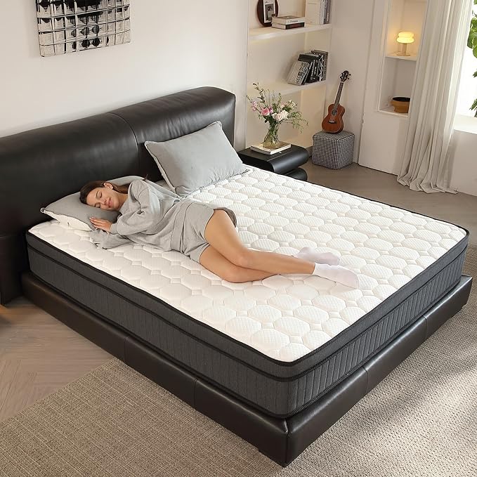 BedsPick Queen Mattress in a Box, 10 Inch Hybrid Individually Wrapped Pocket Coils, Fiberglass Free Breathable Mattress Queen Size for Pressure Relief, CertiPUR-US, 100-Night Trail