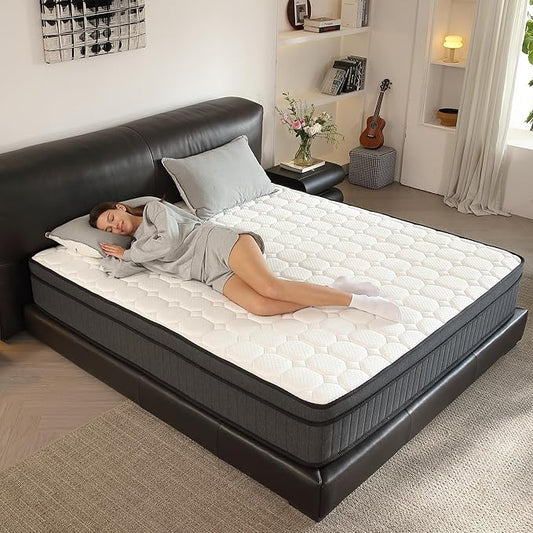 BedsPick Queen Mattress in a Box, 10 Inch Hybrid Individually Wrapped Pocket Coils, Fiberglass Free Breathable Mattress Queen Size for Pressure Relief, CertiPUR-US, 100-Night Trail