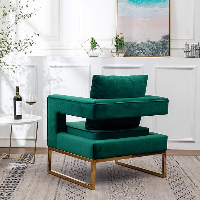 Roundhill Furniture Lenola Upholstered Accent Arm Chair, Green 27.5D x 29.75W x 34.5H in