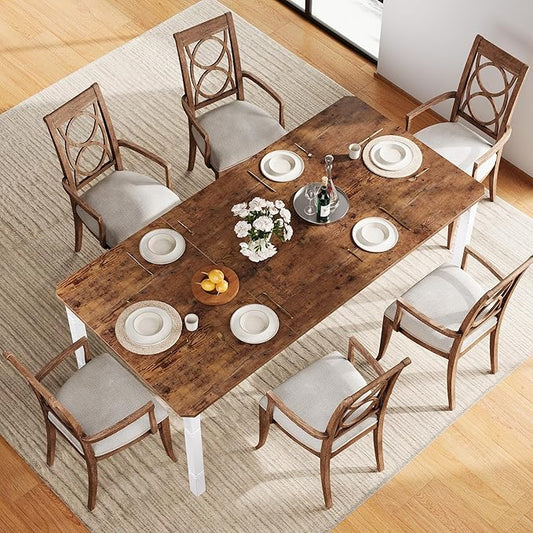 Garvee 78 in Large Industrial Dining Table for 6-8, Kitchen Table with Heavy Duty Metal Legs, Wood Desk with Chamfer Corner for Dining Room, Kitchen, Living Room, Easy Assembly