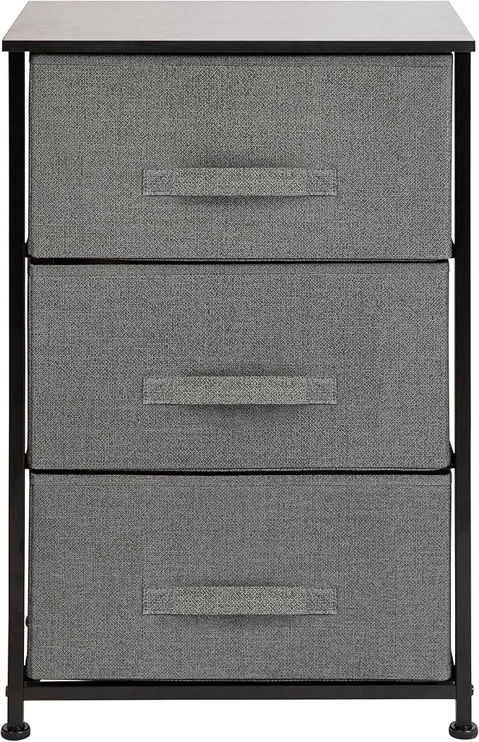 Flash Furniture Harris 3 Drawer Storage Dresser - Black Cast Iron Frame and Wood Top - 3 Easy Pull Dark Gray Fabric Drawers