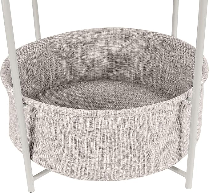 Amazon Basics Round Storage End Table, Nightstand with Cloth Basket, Bedside Table, White/Heather Gray, 17.7" L x 17.7" W x 18.9" H