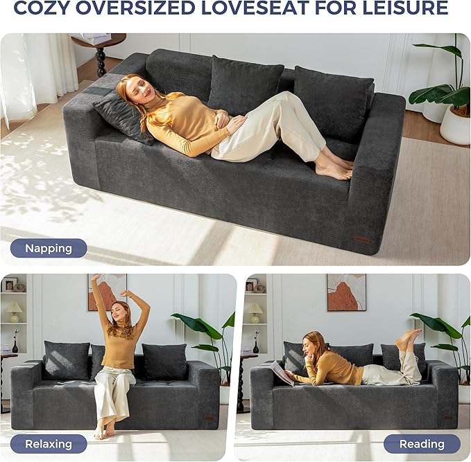 MAXYOYO Modular Sofa Couch, 75" Oversized Loveseat Boneless Cloud Couch with Deep Seat, Chenille Upholstered Living Room Sleeper Sofa Chair for Living Room, No Assembly Required, Dark Grey