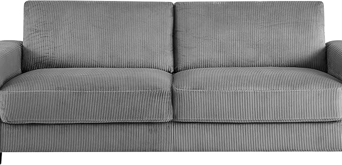 AC Pacific Derek 86" Modern Corduroy Couch for Living Room, Tufted Sofa with Plush Upholstery, High-Density Foam, Sleek Black Legs, Durable Wooden Frame, Sofa, Grey
