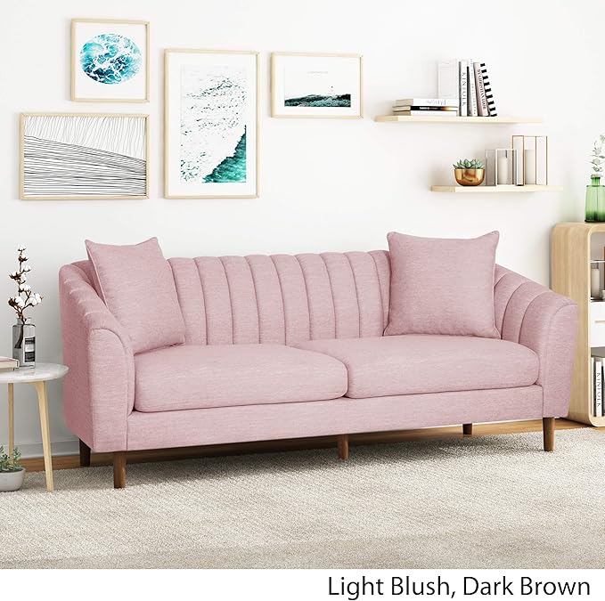 Christopher Knight Home Susan Fabric 3 Seater Sofa, Light Blush + Dark Brown